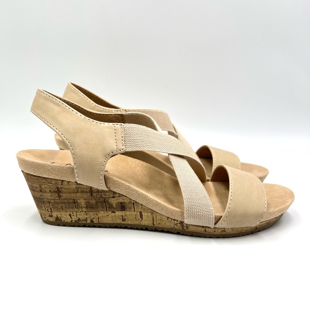 LifeStride Womens Size 6.5‎ Bone Beige Cream Natural Nude Wedge Sandals Shoes